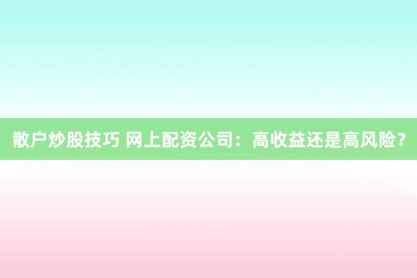 散户炒股技巧 网上配资公司：高收益还是高风险？