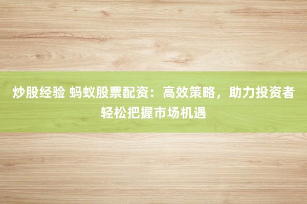 炒股经验 蚂蚁股票配资：高效策略，助力投资者轻松把握市场机遇