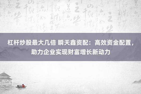 杠杆炒股最大几倍 瞬天鑫资配：高效资金配置，助力企业实现财富增长新动力