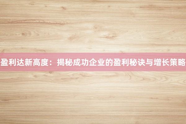 盈利达新高度：揭秘成功企业的盈利秘诀与增长策略