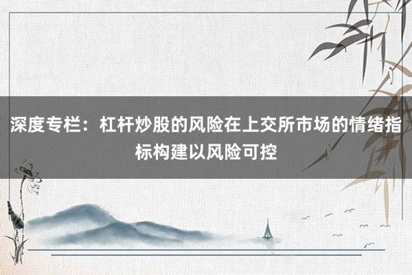 深度专栏：杠杆炒股的风险在上交所市场的情绪指标构建以风险可控