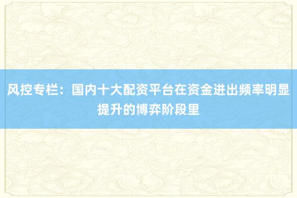 风控专栏：国内十大配资平台在资金进出频率明显提升的博弈阶段里