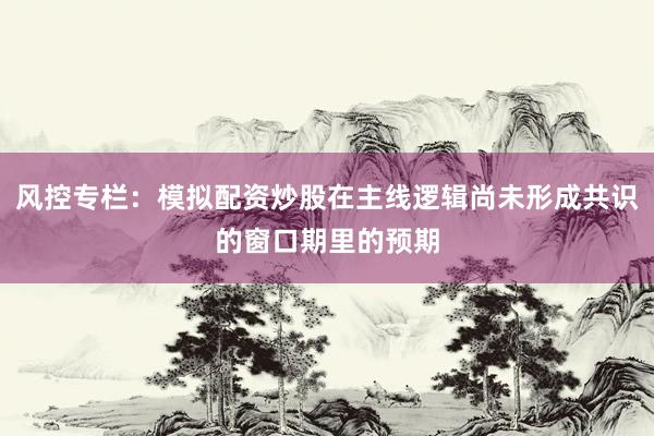风控专栏：模拟配资炒股在主线逻辑尚未形成共识的窗口期里的预期