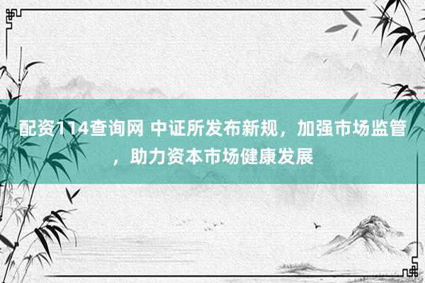 配资114查询网 中证所发布新规，加强市场监管，助力资本市场健康发展